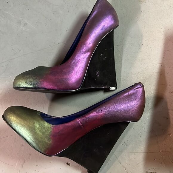 Size 6 Custom Upcycled David Dixon Vintage metallic ombre Wedges - Picture 4 of 6